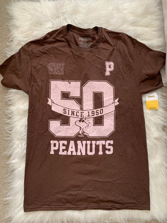 Peanuts Tops - PEANUTS Snoopy & Woodstock Legend Short Sleeve Tee in Brown Sz MEDIUM